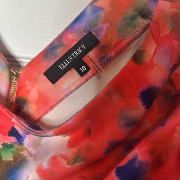 NWT Ellen Tracy Stretch Peach Multi Dress - Size 10 - Picture 5 of 5